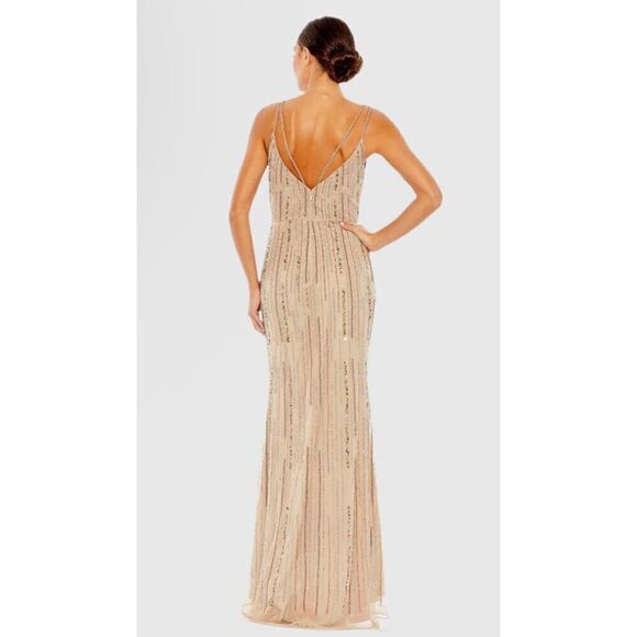 Mac Duggal NWT size 8 SEQUINED SPAGHETTI STRAP COWL BACK GOWN style 10932 - Picture 4 of 17